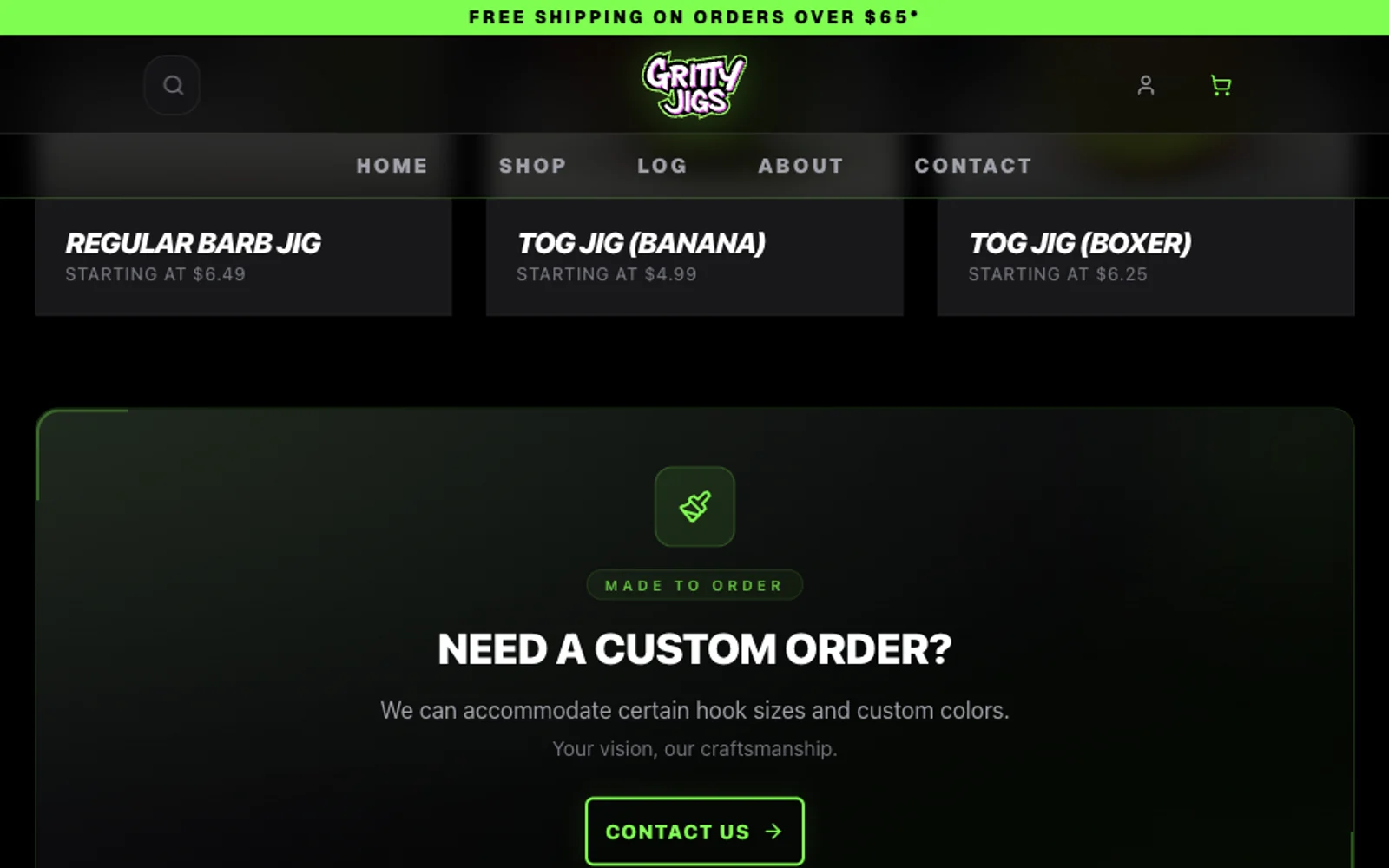 Gritty Jigs Custom order and brand messaging